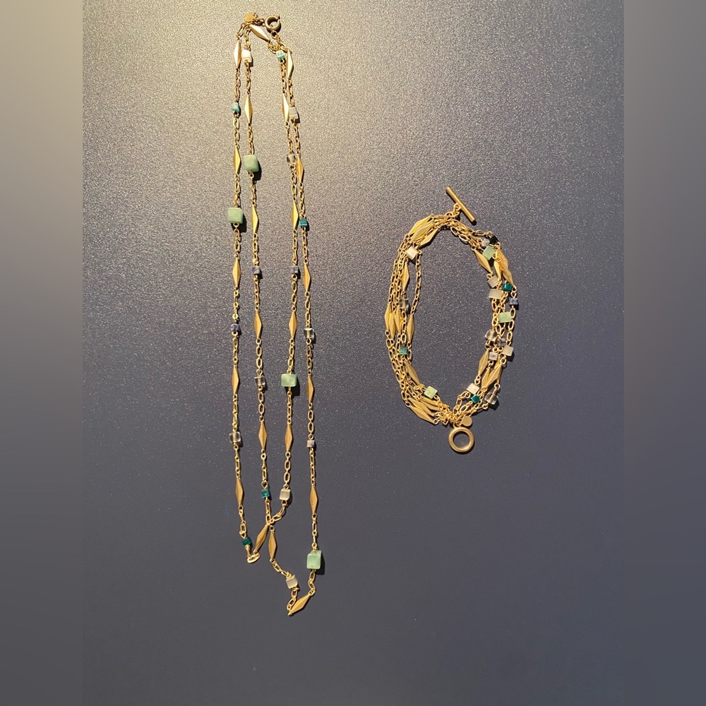 LOFT Gold and Green Necklace Set